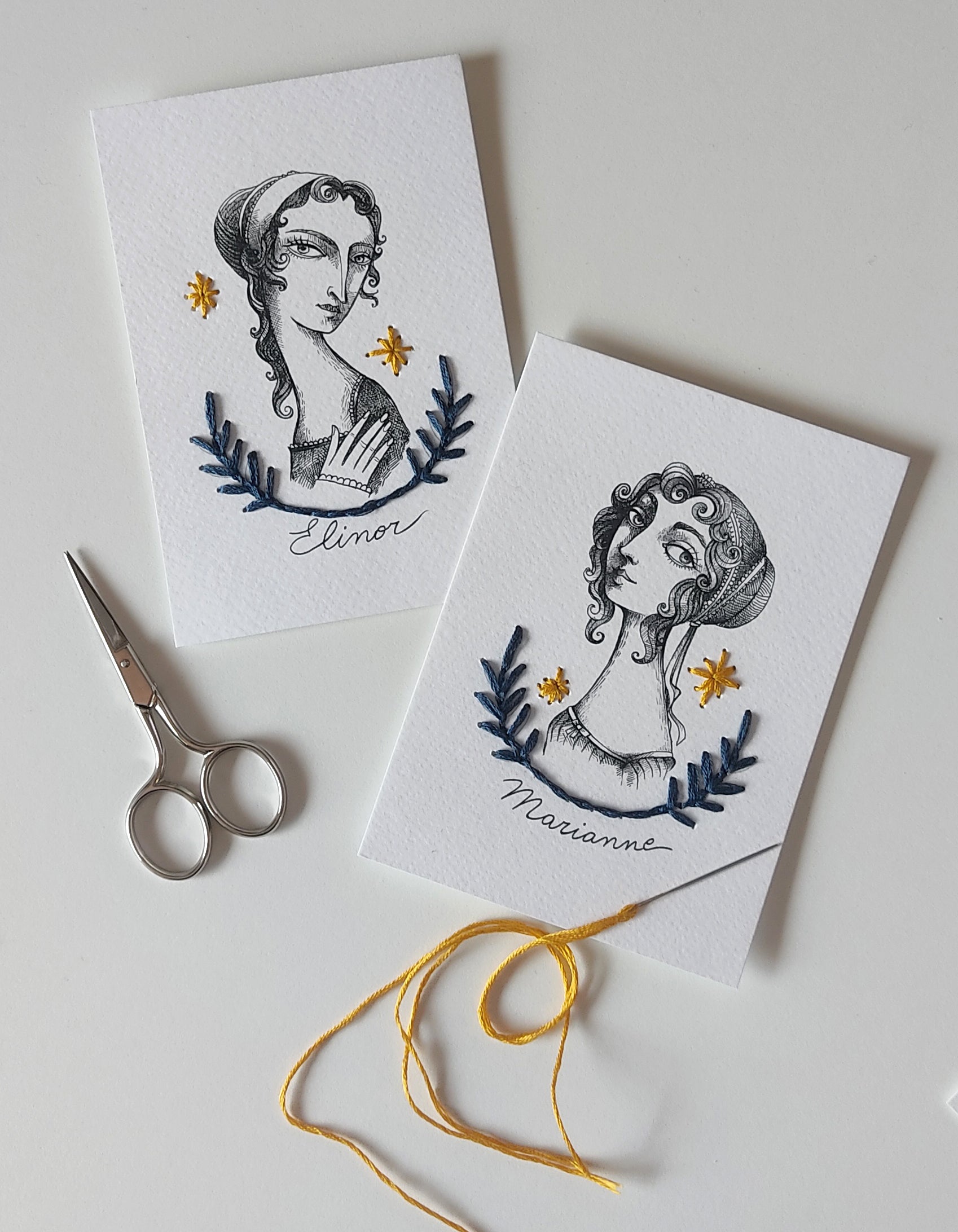 Kit per ricamare su carta Marianne ed Elinore di Ragione e sentimento (2 cartoline)