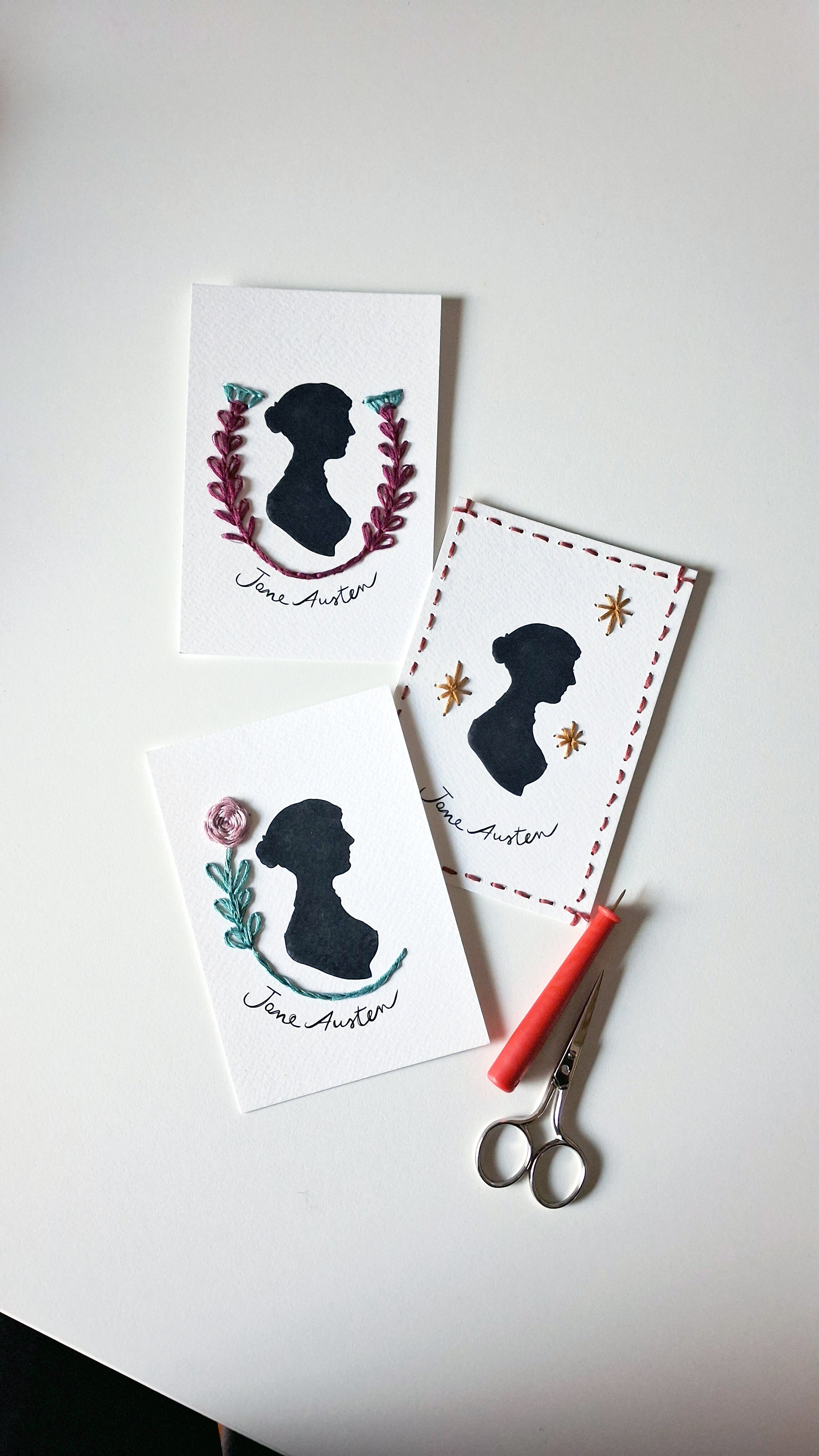 Kit per ricamare su carta zia Jane (tre cartoline)