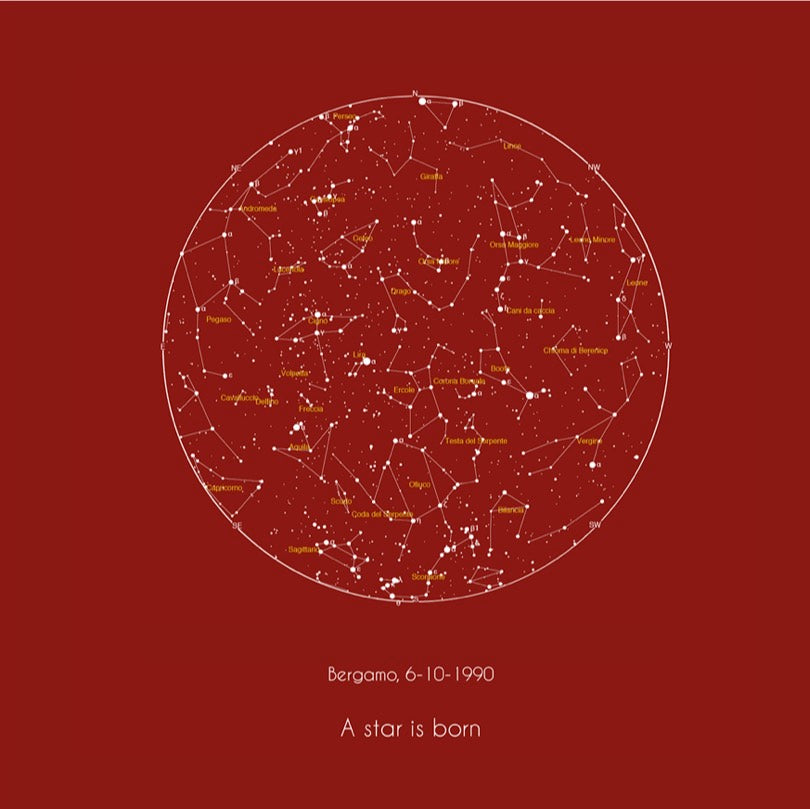 Mappa stellare 30x30 cm con nome costellazioni