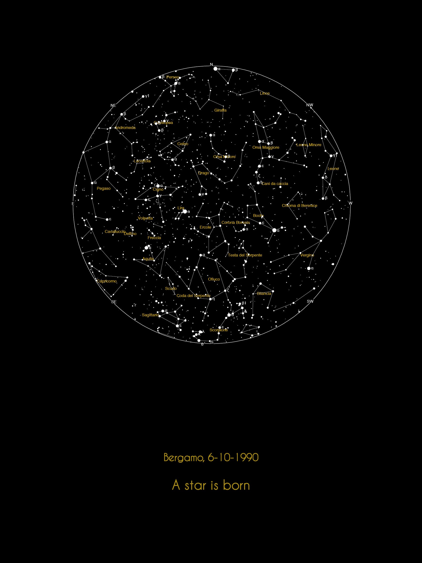 Mappa stellare 30x40 cm con nomi costellazioni