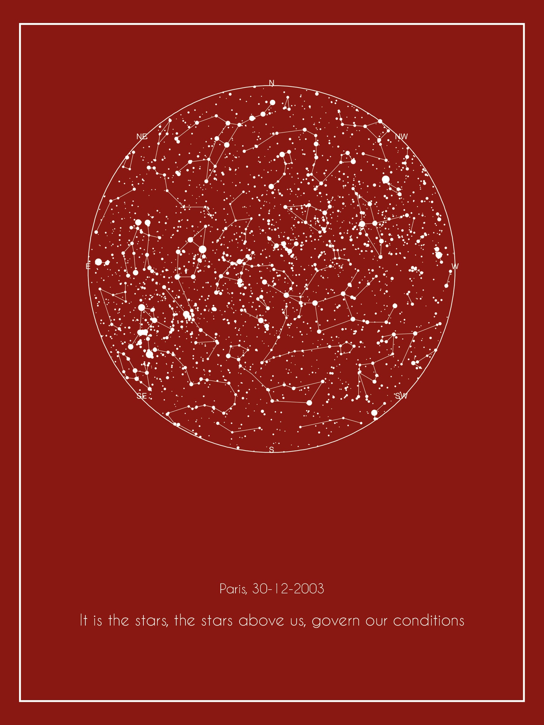 Mappa stellare 30x40 cm senza nomi costellazioni con bordino