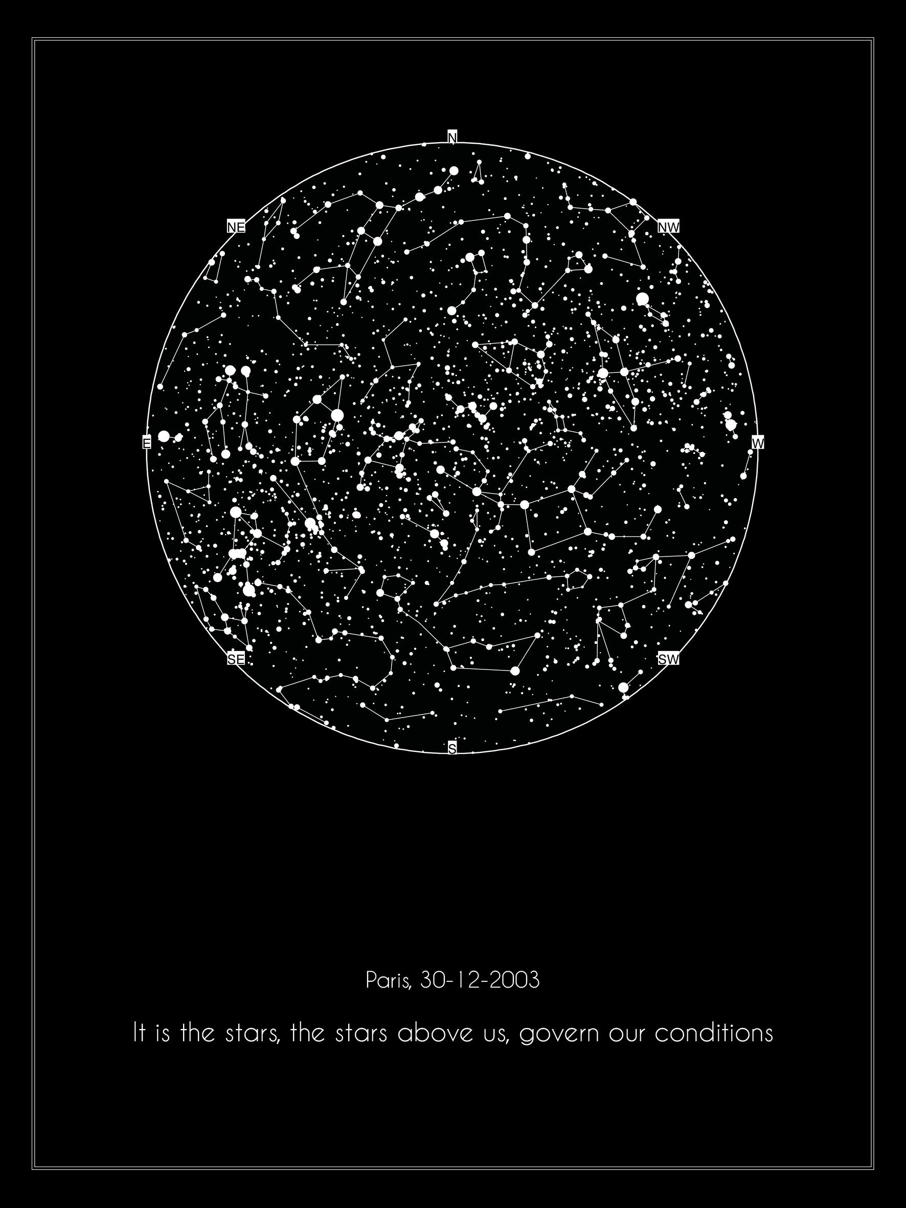 Mappa stellare 30x40 cm senza nomi costellazioni con bordino